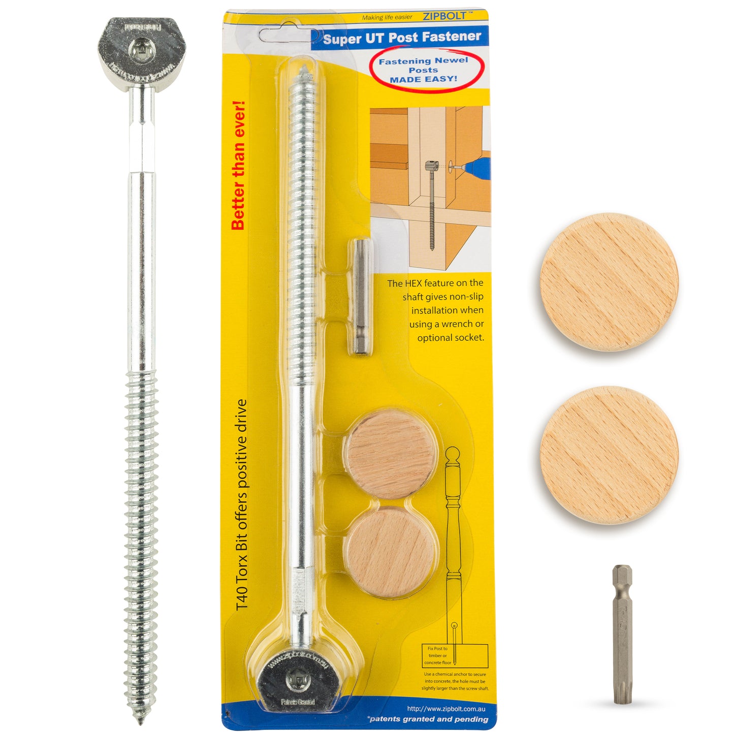 14.110 Super UT Newel Post Fastener — Quick and Easy Wrench-Free Installation of Staircase Newel Posts