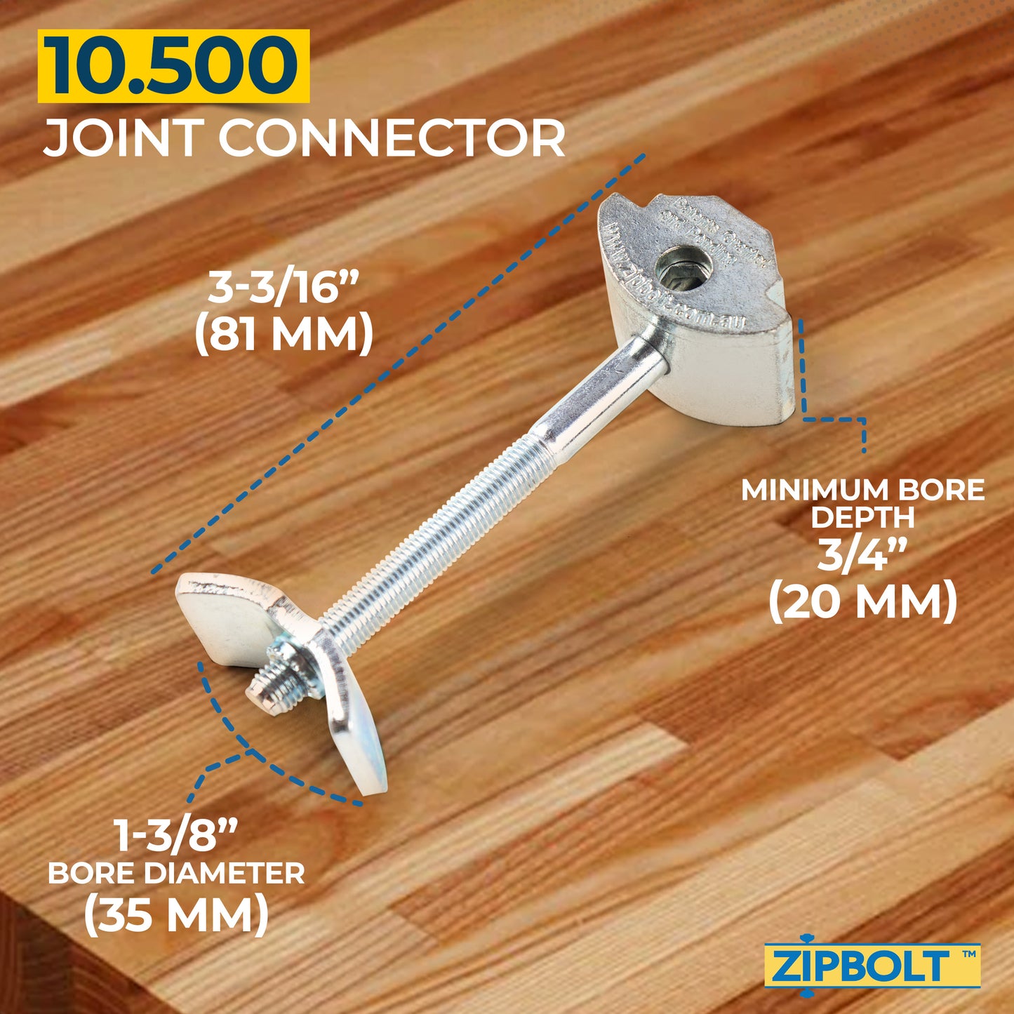 10.500 Countertop Miter Connector — Joint Connector Drawbolt for Joining Countertops, Butcher Blocks, Furniture, and More - Single-Handed Tightening