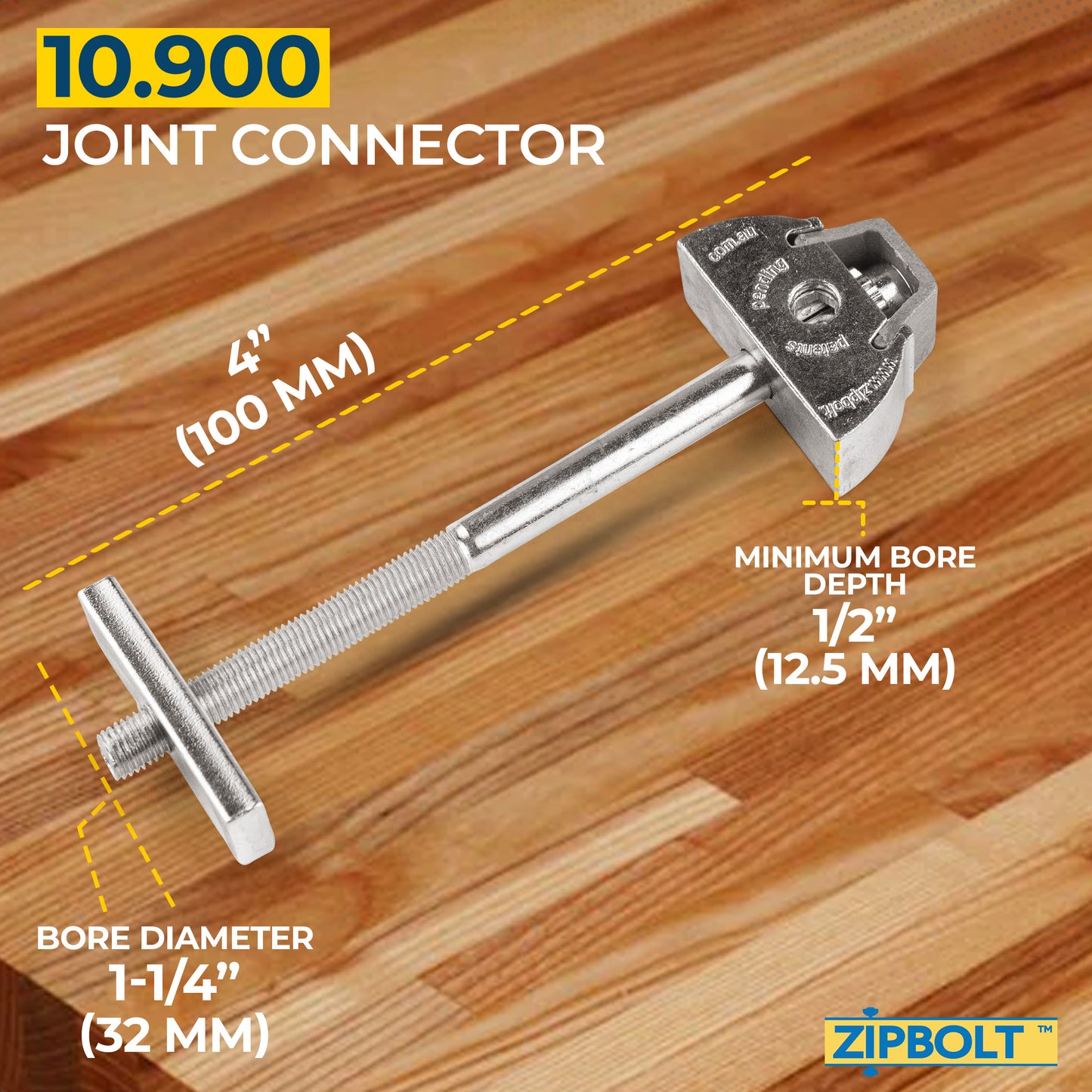 10.900 Countertop Miter Connector — Joint Connector Drawbolt for Joining Countertops, Butcher Blocks, Furniture, and More - Single-Handed Tightening