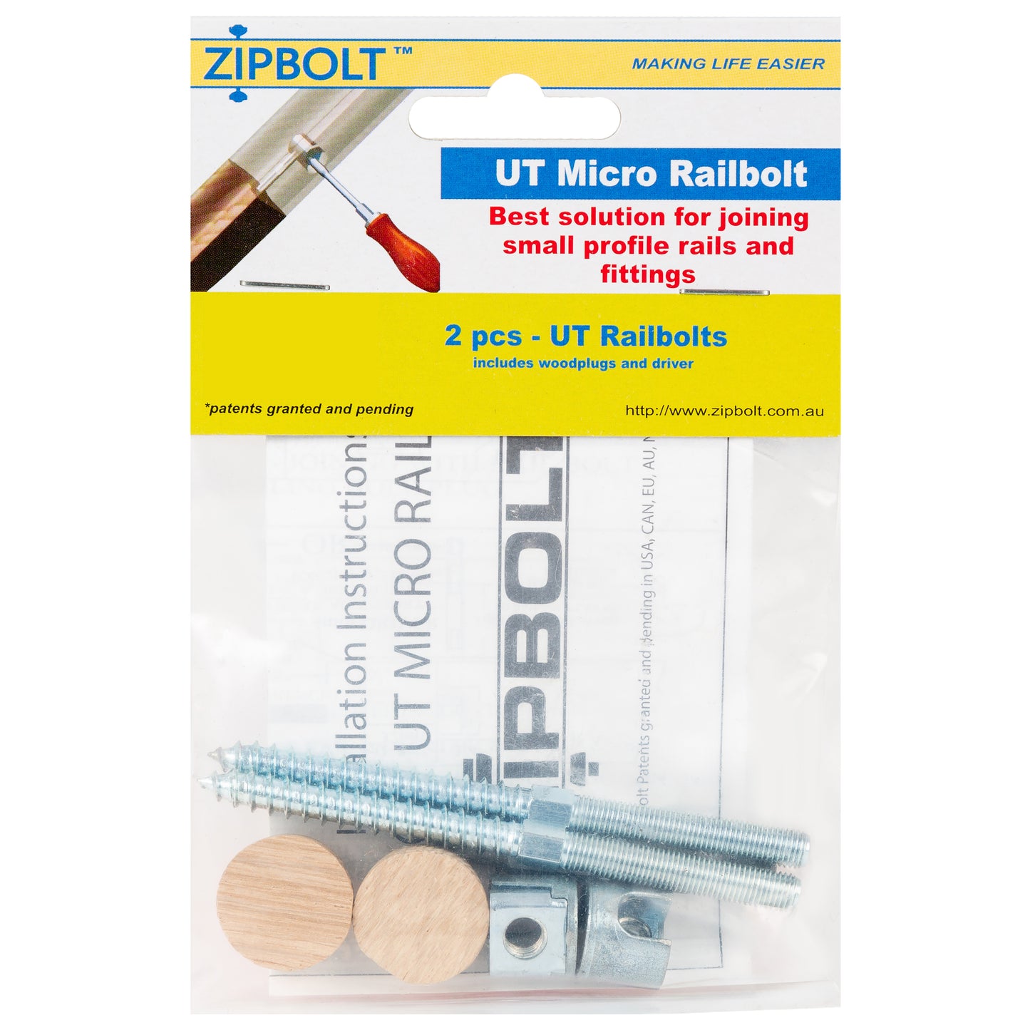 16.610 Micro Railbolt – Low Profile Staircase Handrail to Fittings Connector – 1 Double Pack
