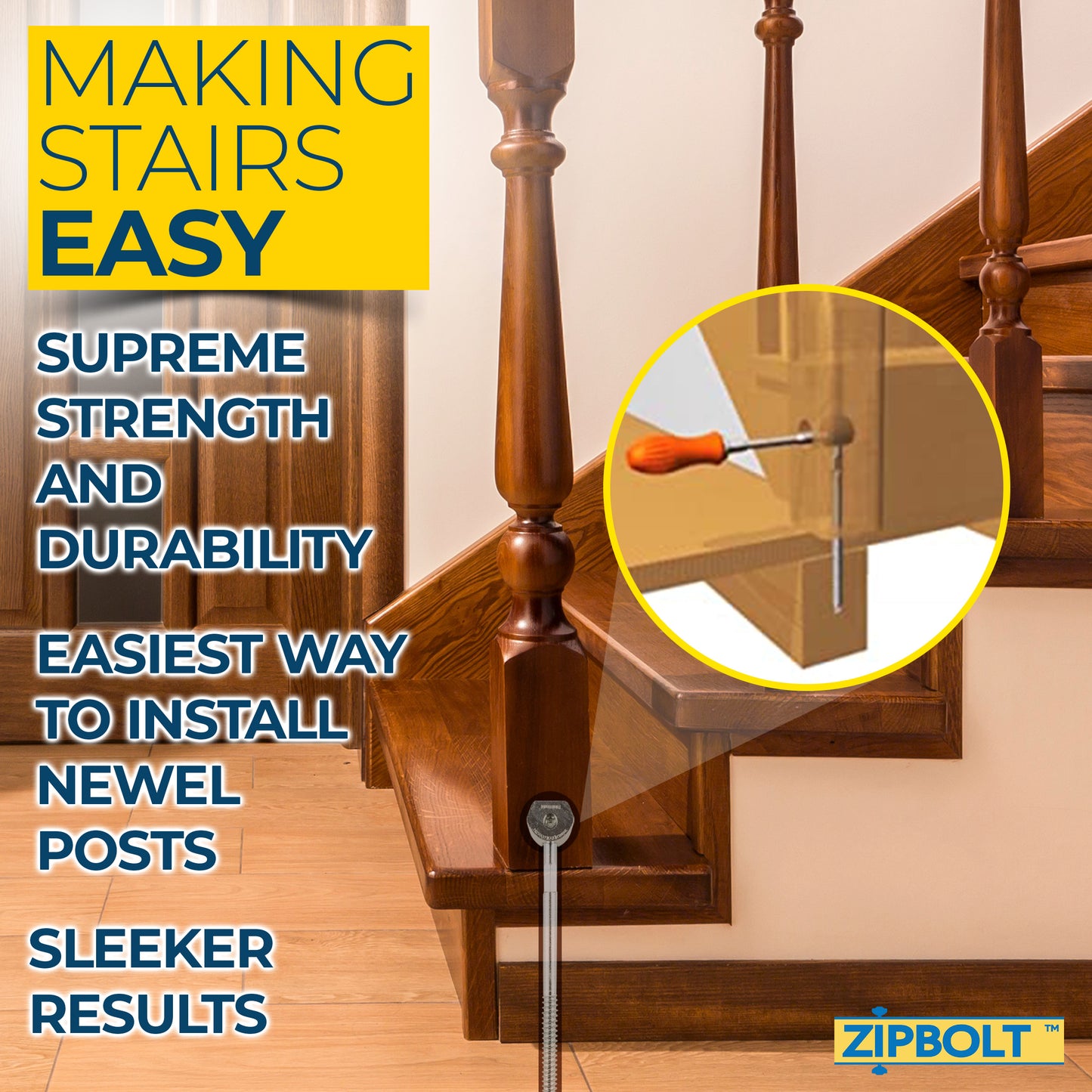 14.110 Super UT Newel Post Fastener — Quick and Easy Wrench-Free Installation of Staircase Newel Posts