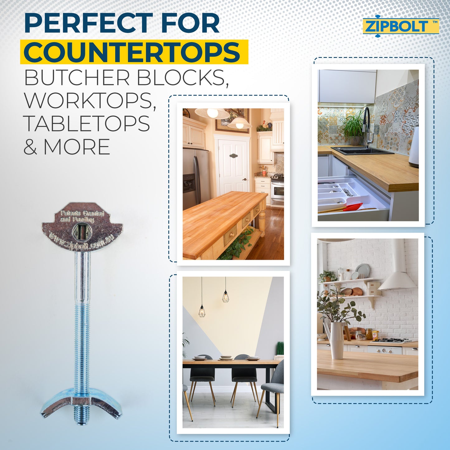10.500 Countertop Miter Connector — Joint Connector Drawbolt for Joining Countertops, Butcher Blocks, Furniture, and More - Single-Handed Tightening