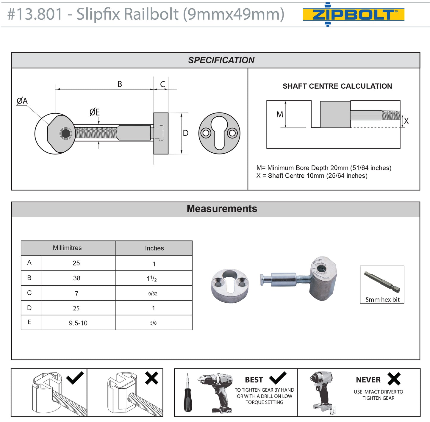 13.810 Slipfix Railbolt Handrail to Newel Post Connector — Easily Fasten Staircase Handrails to Newel Posts