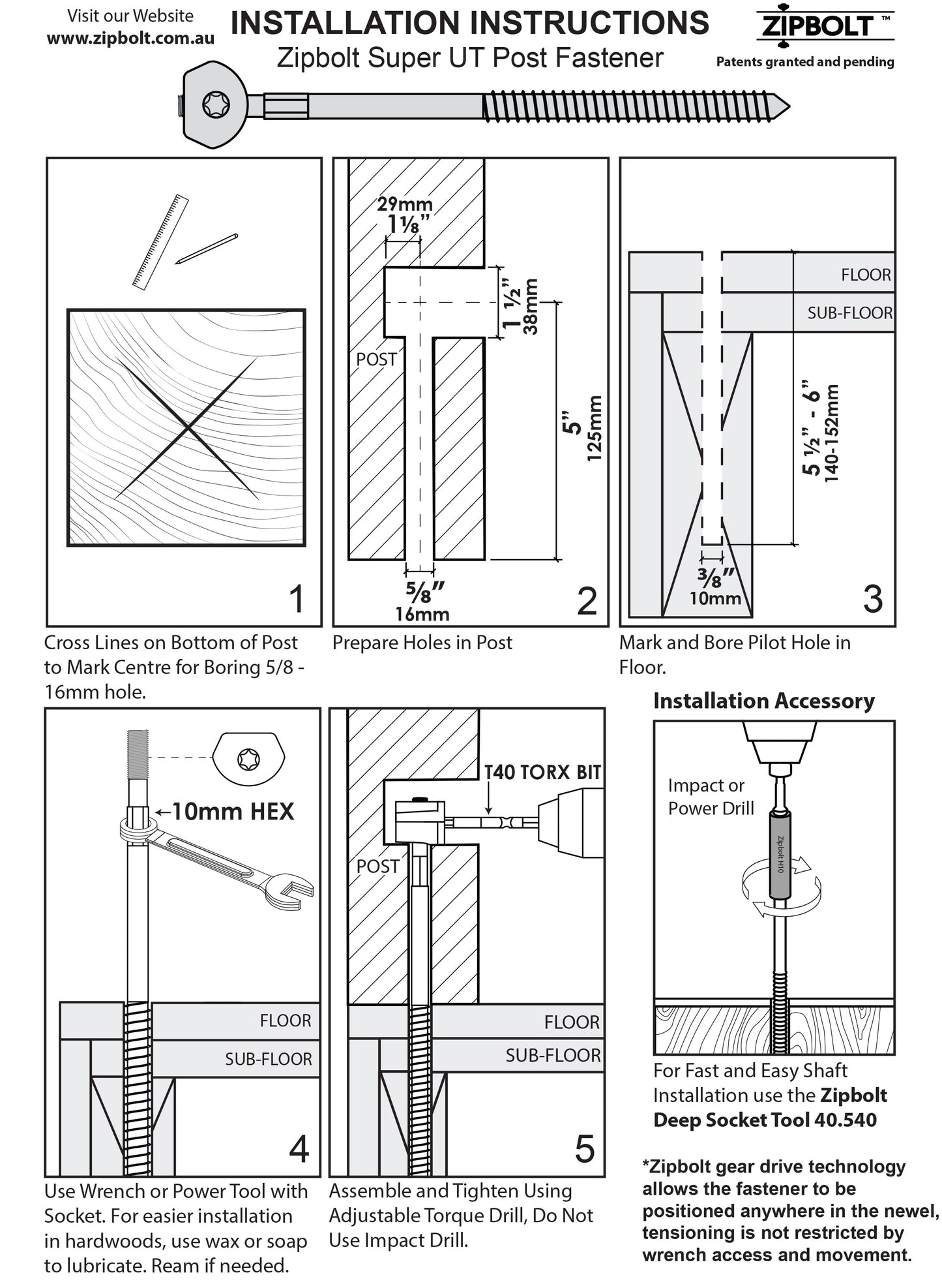14.110 Super UT Newel Post Fastener — Quick and Easy Wrench-Free Installation of Staircase Newel Posts