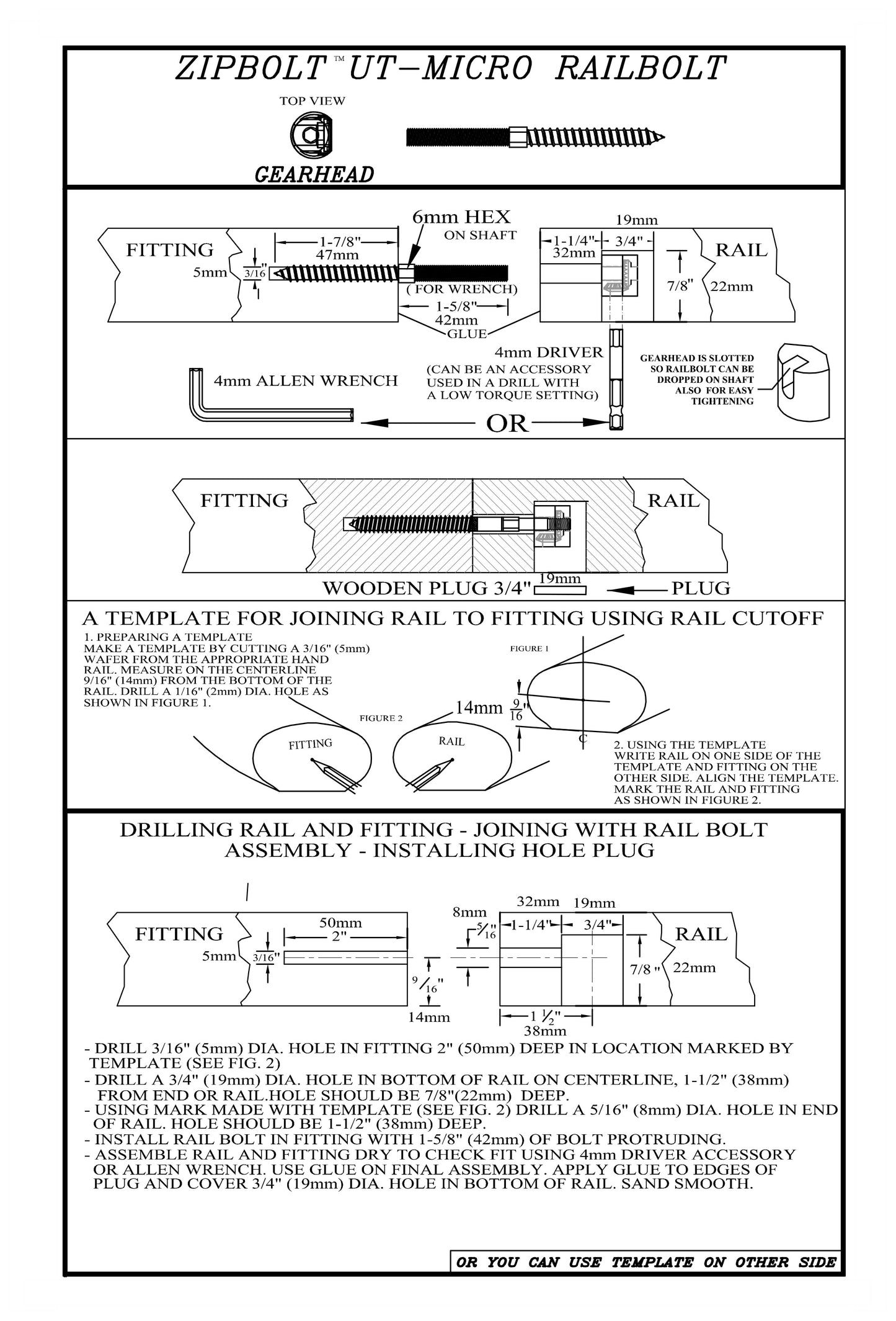 16.610 Micro Railbolt – Low Profile Staircase Handrail to Fittings Connector – 1 Double Pack