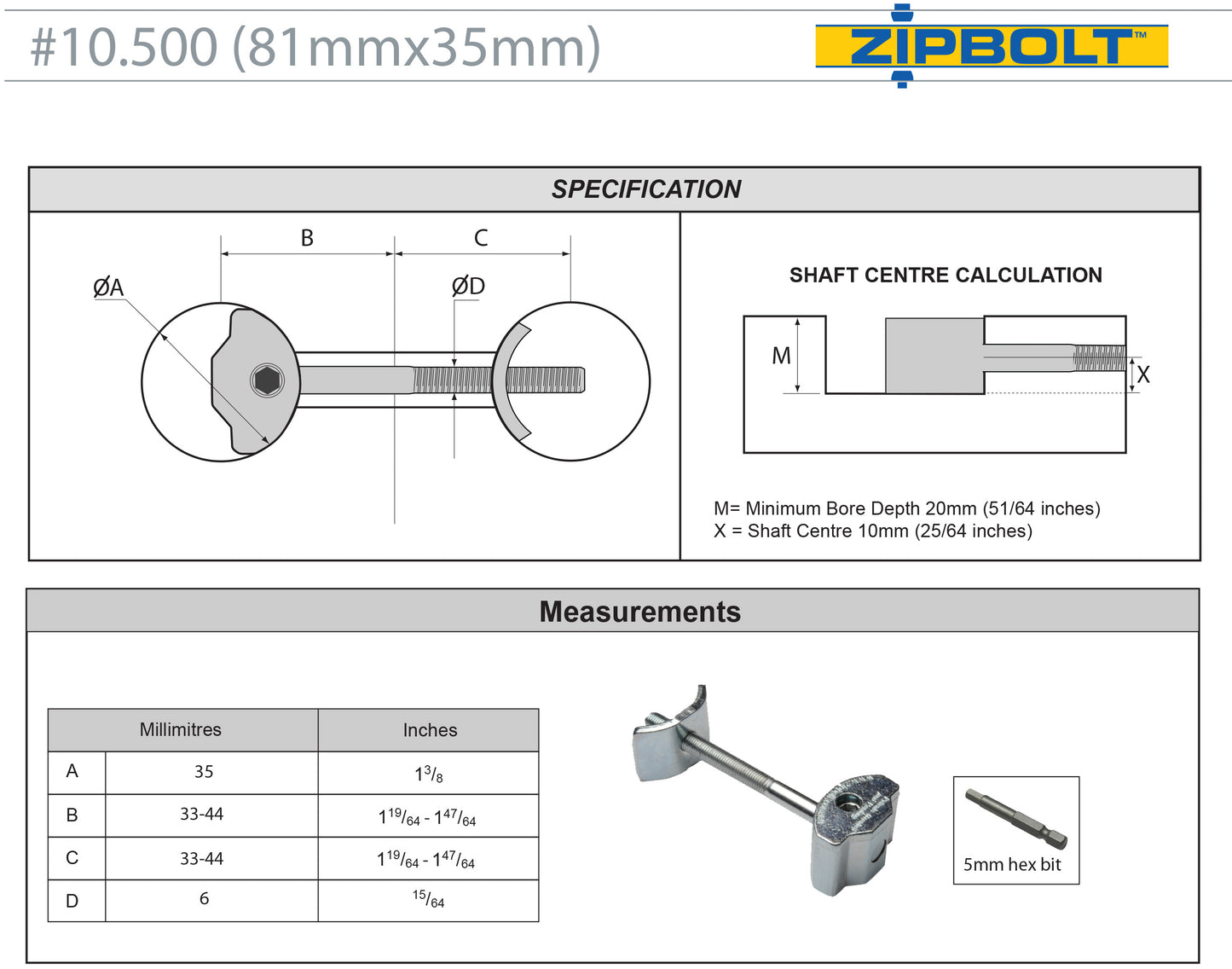 10.500 Countertop Miter Connector — Joint Connector Drawbolt for Joining Countertops, Butcher Blocks, Furniture, and More - Single-Handed Tightening