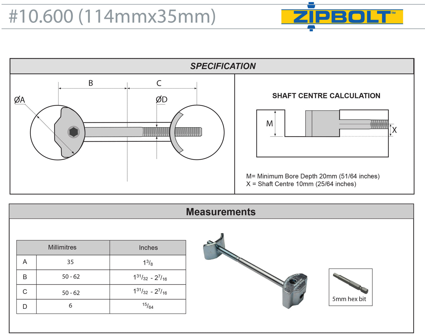 10.600 Countertop Miter Connector — Joint Connector Drawbolt for Joining Countertops, Butcher Blocks, Furniture, and More - Single-Handed Tightening