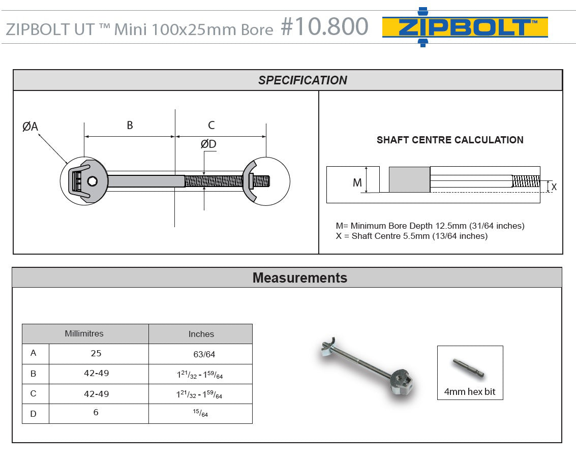 10.800 Countertop Miter Connector — Joint Connector Drawbolt for Joining Countertops, Butcher Blocks, Furniture, and More - Single-Handed Tightening