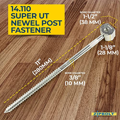 14.110 Super UT Newel Post Fastener — Quick and Easy Wrench-Free Installation of Staircase Newel Posts Zipbolt