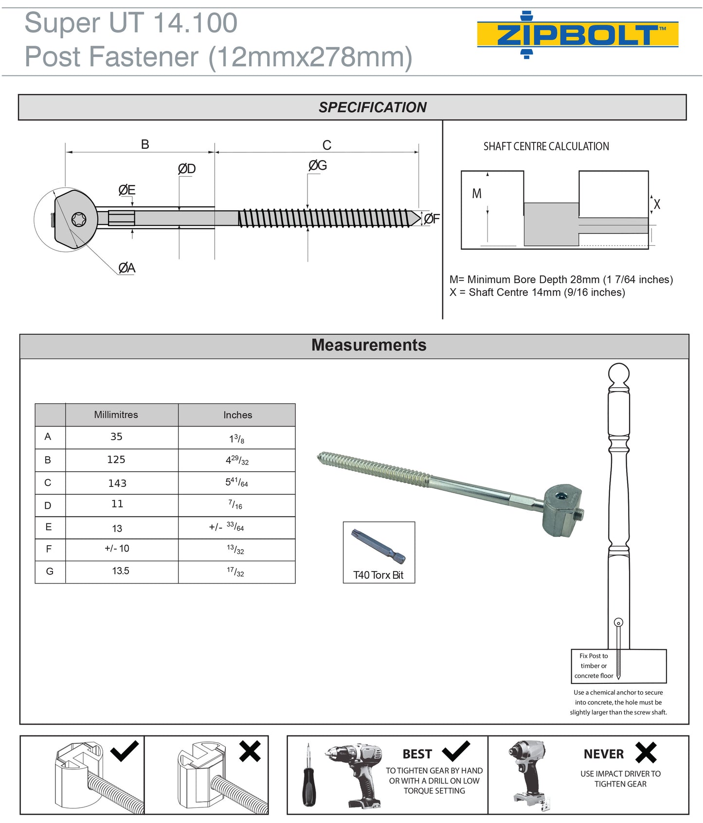 14.110 Super UT Newel Post Fastener — Quick and Easy Wrench-Free Installation of Staircase Newel Posts