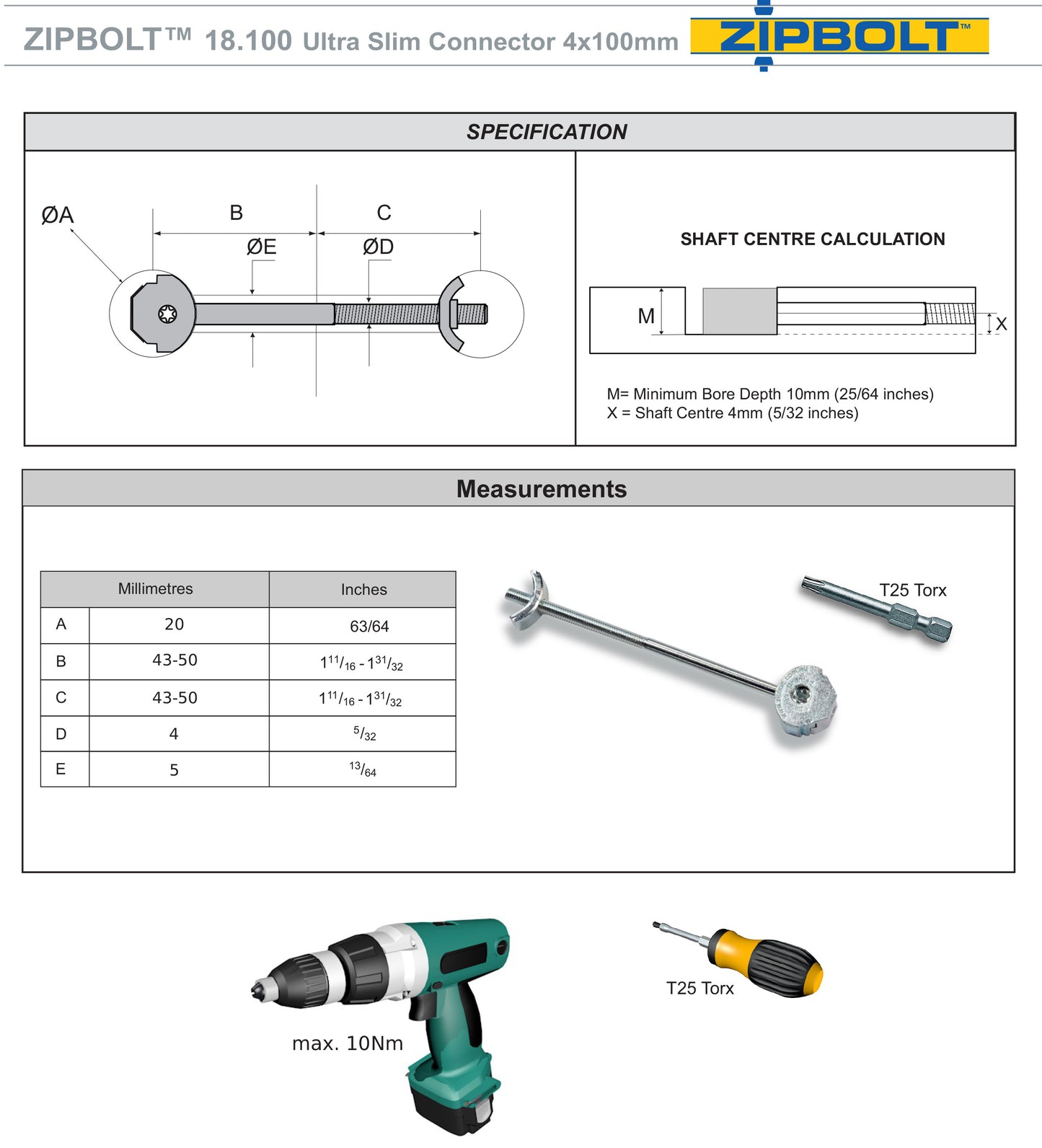 18.100 Ultra Slim Countertop Miter Connector — Joint Connector Drawbolt for Joining Countertops, Butcher Blocks, Furniture, and More - Single-Handed Tightening