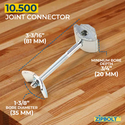 10.500 Countertop Miter Connector — Joint Connector Drawbolt for Joining Countertops, Butcher Blocks, Furniture, and More - Single-Handed Tightening