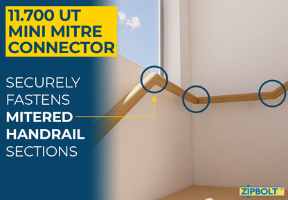 Zipbolt 11.700 Mini Mitre Connector — Connects Furniture Components, Mitered Staircase Handrails, and More, Residential and Commercial Installation, New Construction and Remodels