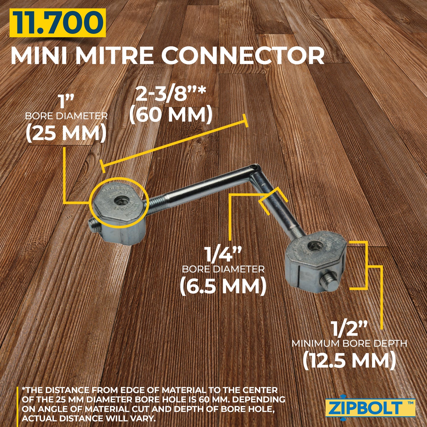Zipbolt 11.700 Mini Mitre Connector — Connects Furniture Components, Mitered Staircase Handrails, and More, Residential and Commercial Installation, New Construction and Remodels