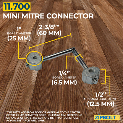 Zipbolt 11.700 Mini Mitre Connector — Connects Furniture Components, Mitered Staircase Handrails, and More, Residential and Commercial Installation, New Construction and Remodels