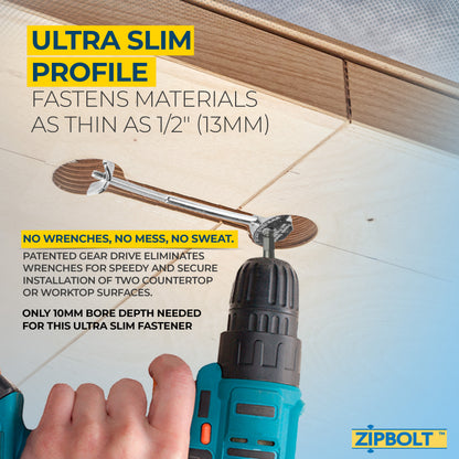18.100 Ultra Slim Countertop Miter Connector — Joint Connector Drawbolt for Joining Countertops, Butcher Blocks, Furniture, and More - Single-Handed Tightening