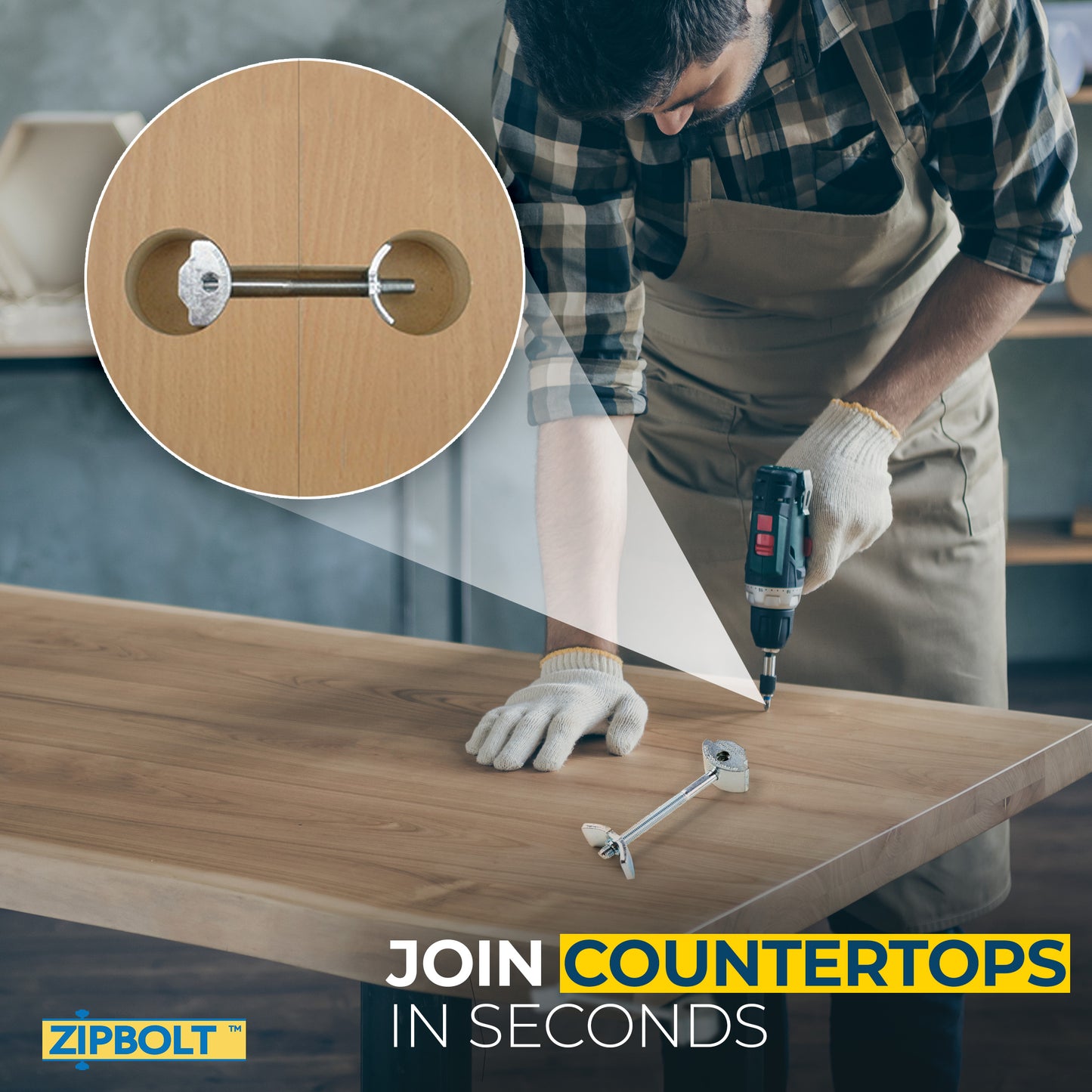 10.500 Countertop Miter Connector — Joint Connector Drawbolt for Joining Countertops, Butcher Blocks, Furniture, and More - Single-Handed Tightening