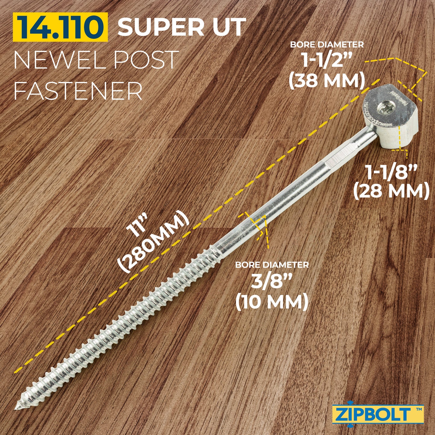 14.110 Super UT Newel Post Fastener — Quick and Easy Wrench-Free Installation of Staircase Newel Posts