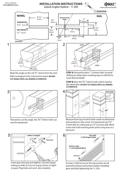 11.560 Angled Handrail to Newel Post Connector — Angled Railbolt for Lower Staircase Connection