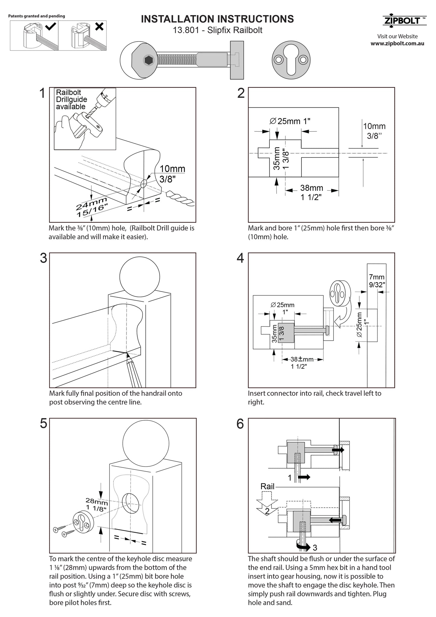 13.810 Slipfix Railbolt Handrail to Newel Post Connector — Easily Fasten Staircase Handrails to Newel Posts