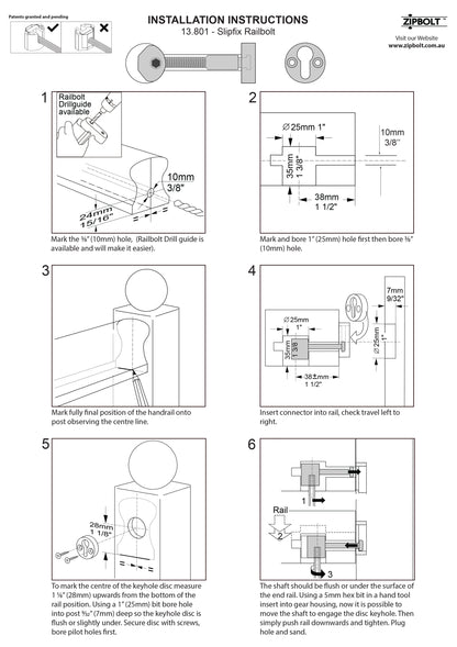 13.810 Slipfix Railbolt Handrail to Newel Post Connector — Easily Fasten Staircase Handrails to Newel Posts