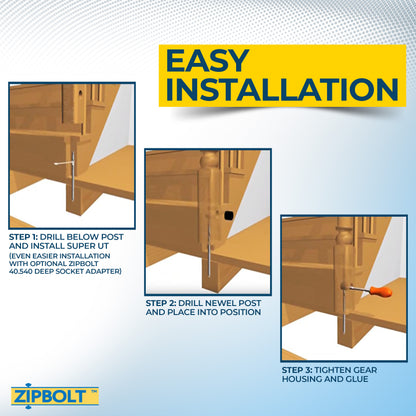14.110 Super UT Newel Post Fastener — Quick and Easy Wrench-Free Installation of Staircase Newel Posts