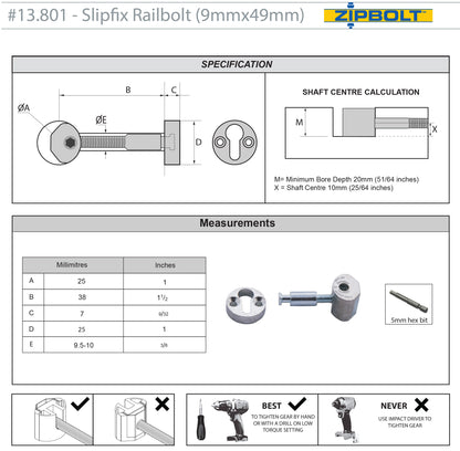 13.810 Slipfix Railbolt Handrail to Newel Post Connector — Easily Fasten Staircase Handrails to Newel Posts