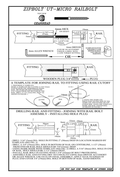 16.610 Micro Railbolt – Low Profile Staircase Handrail to Fittings Connector – 1 Double Pack