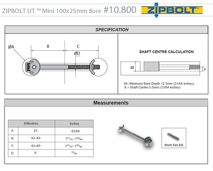 10.800 Countertop Miter Connector — Joint Connector Drawbolt for Joining Countertops, Butcher Blocks, Furniture, and More - Single-Handed Tightening
